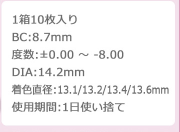 ミリモア 10枚入り BC8.7 DIA14.2 着色直径13.1 13.2 13.4 13.6