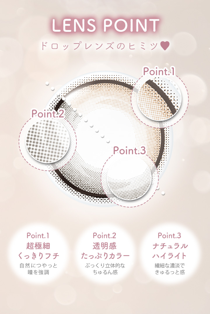 あめ玉質感ドロップレンズ 極細フチ 透明感たっぷりカラー ナチュラルハイライト