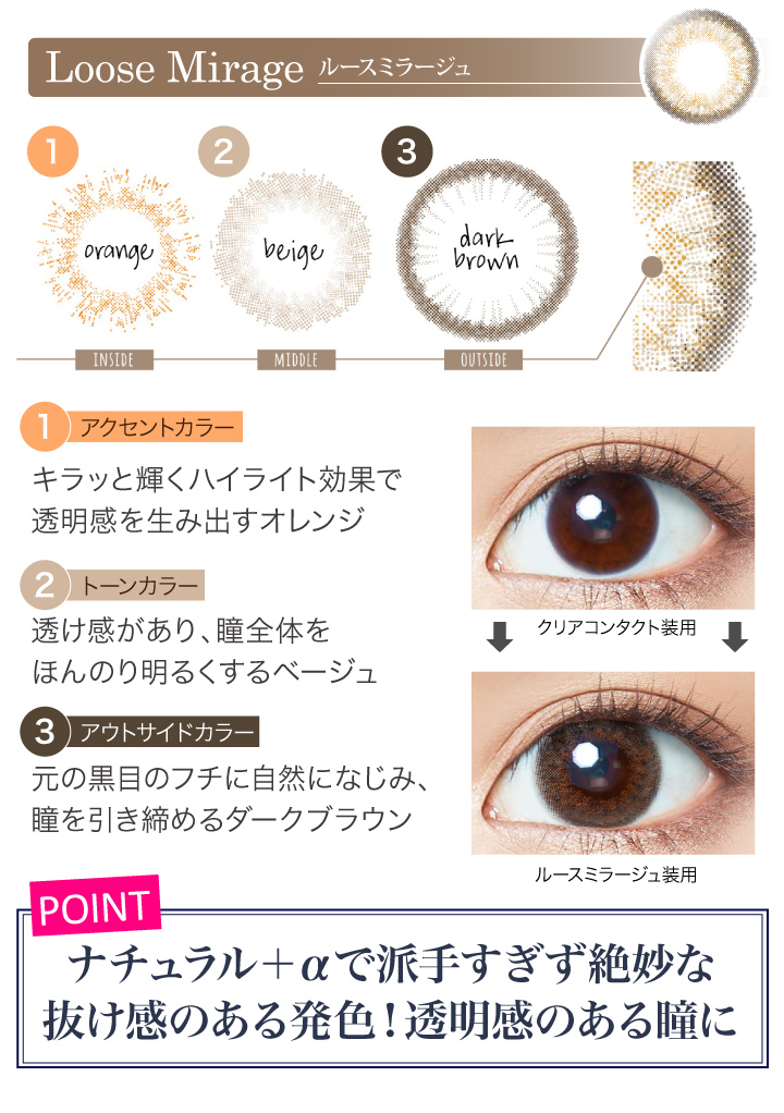 ルースミラージュはナチュラル+アルファで派手すぎず絶妙な抜け感のある発色
