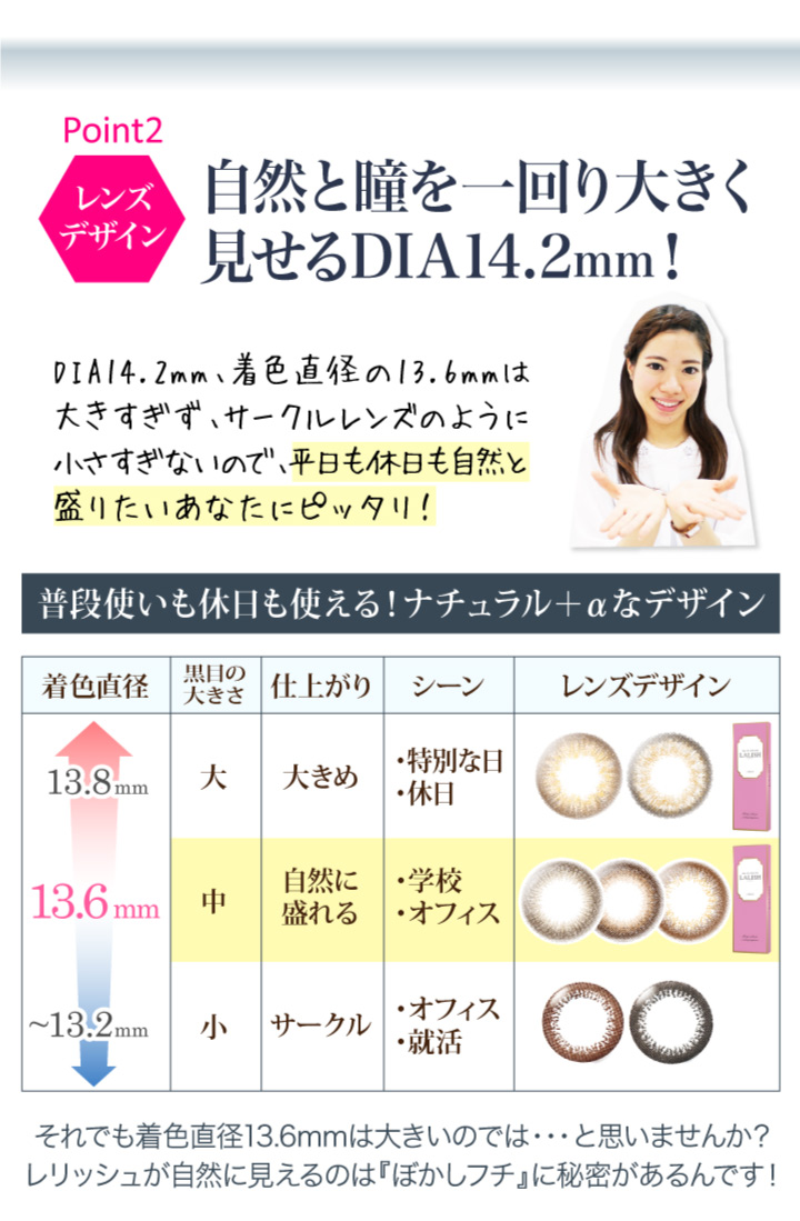 自然と瞳を一回り大きく見せるDIA14.2mm!