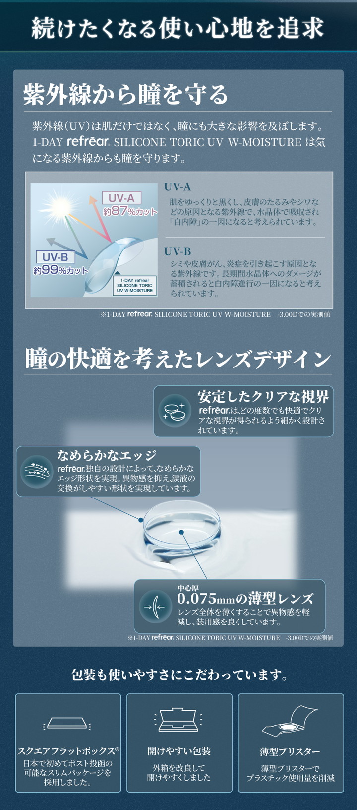 紫外線から瞳を守る 瞳の快適さを考えたレンズデザイン