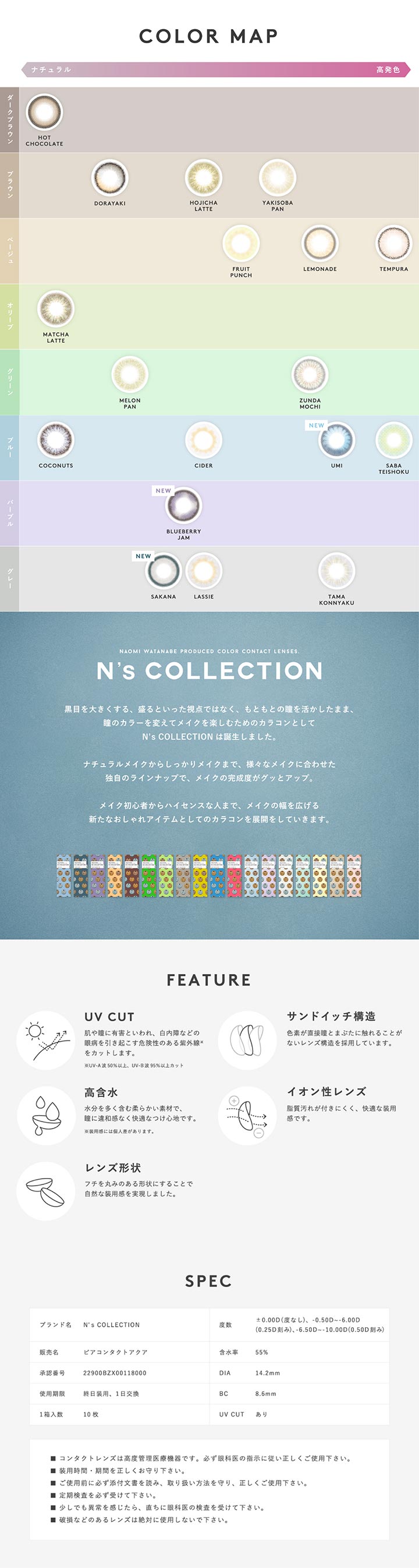 ワンデー カラコン N's COLLECTION エヌズコレクション UVカット サンドイッチ構造 高含水 イオン性レンズ