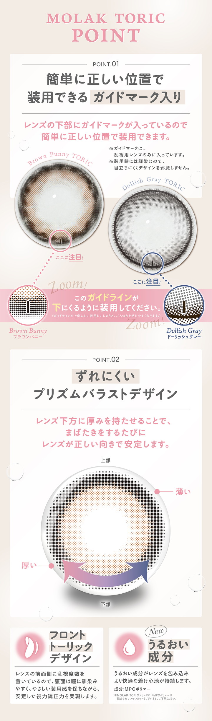 簡単に正しい位置で装着できるガイドマーク入り ずれにくいプリズムバラストデザイン