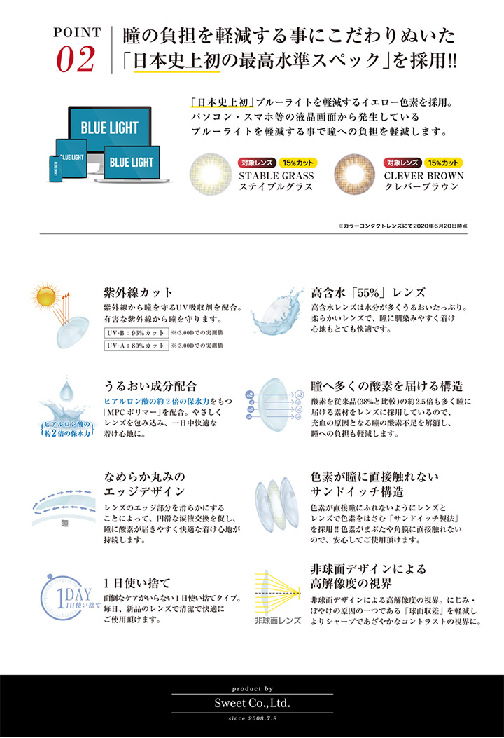 チャンス ワンデー CHANCE 1day スペック ブルーライトを軽減するイエロー色素を採用