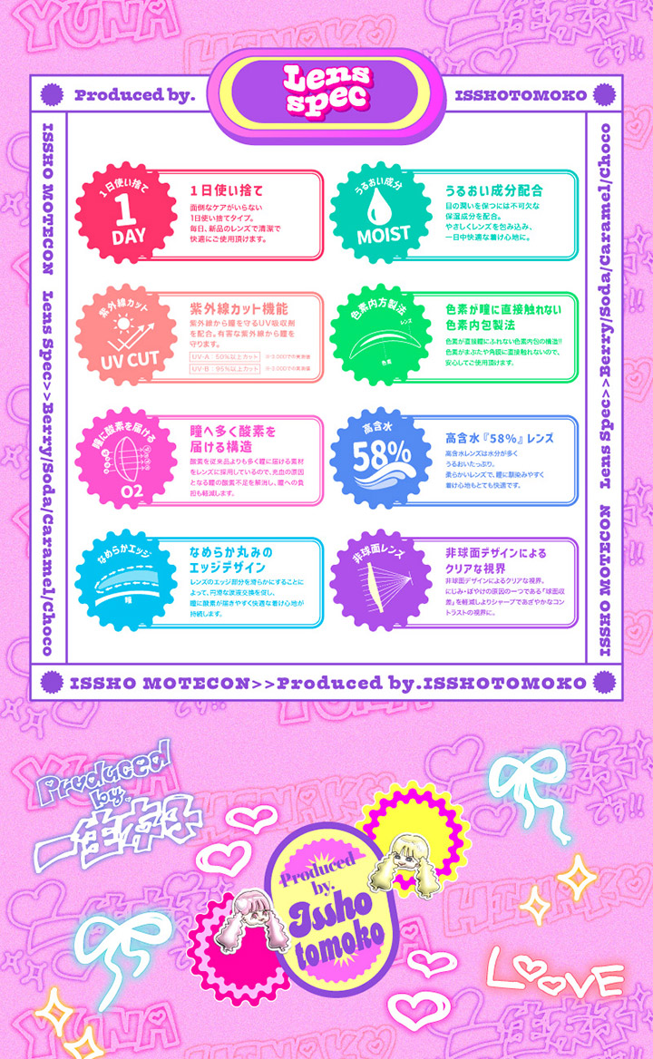 ワンデーカラコン　インフルエンサー『一生友子』 ひなこ、ユナ プロデュース一生モテコン ワンデーISSHO MOTECON 1DAY UVカット 高含水