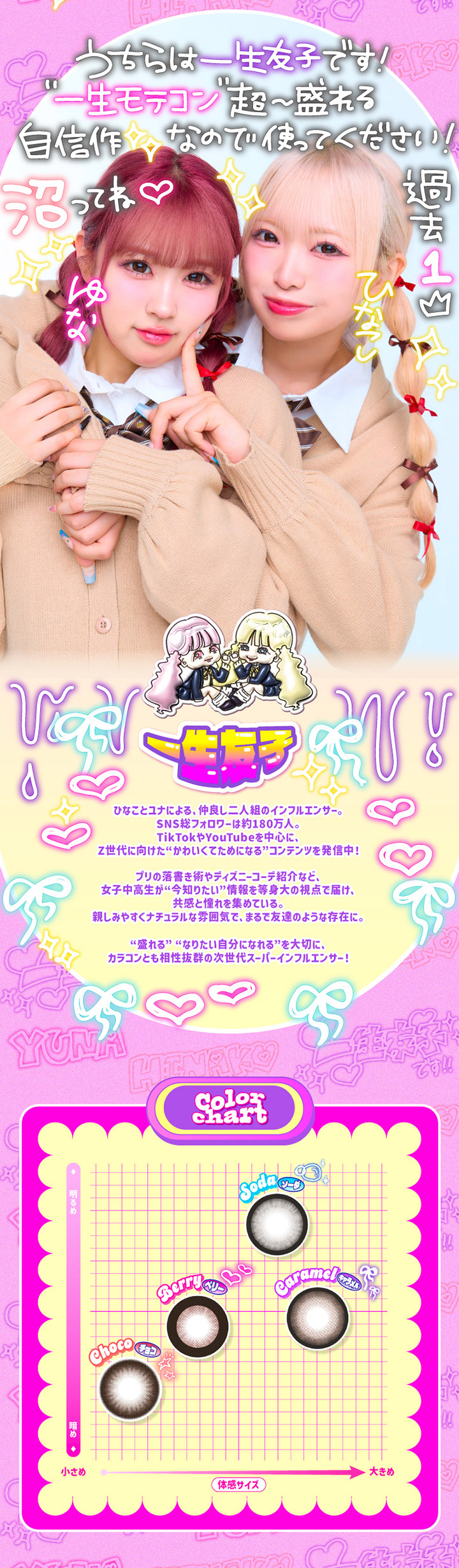 ワンデーカラコン　インフルエンサー『一生友子』 ひなこ、ユナ プロデュース一生モテコン ワンデーISSHO MOTECON 1DAY