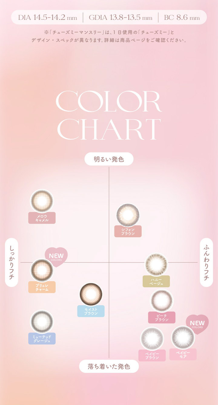 マンスリー カラコン チューズミーマンスリー Chu's me monthly 1ヶ月 カラーチャート