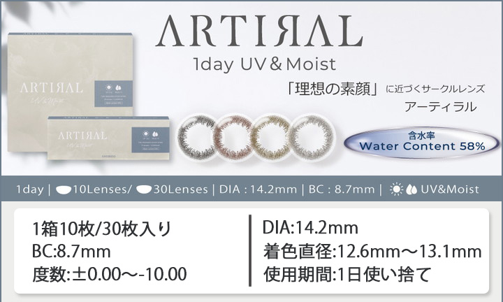 アーティラル UVM ワンデー 58% 10枚入り 30枚入り