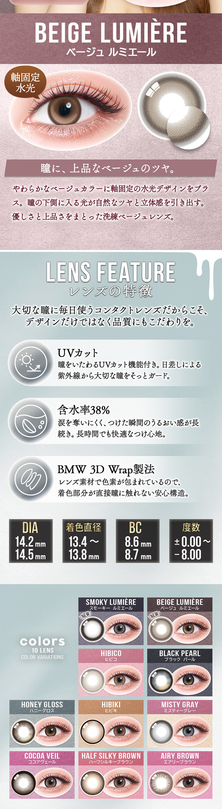 ベージュルミエール BEIGE LUMIERE UVカット 含水率38％ BMW3DWrap製造